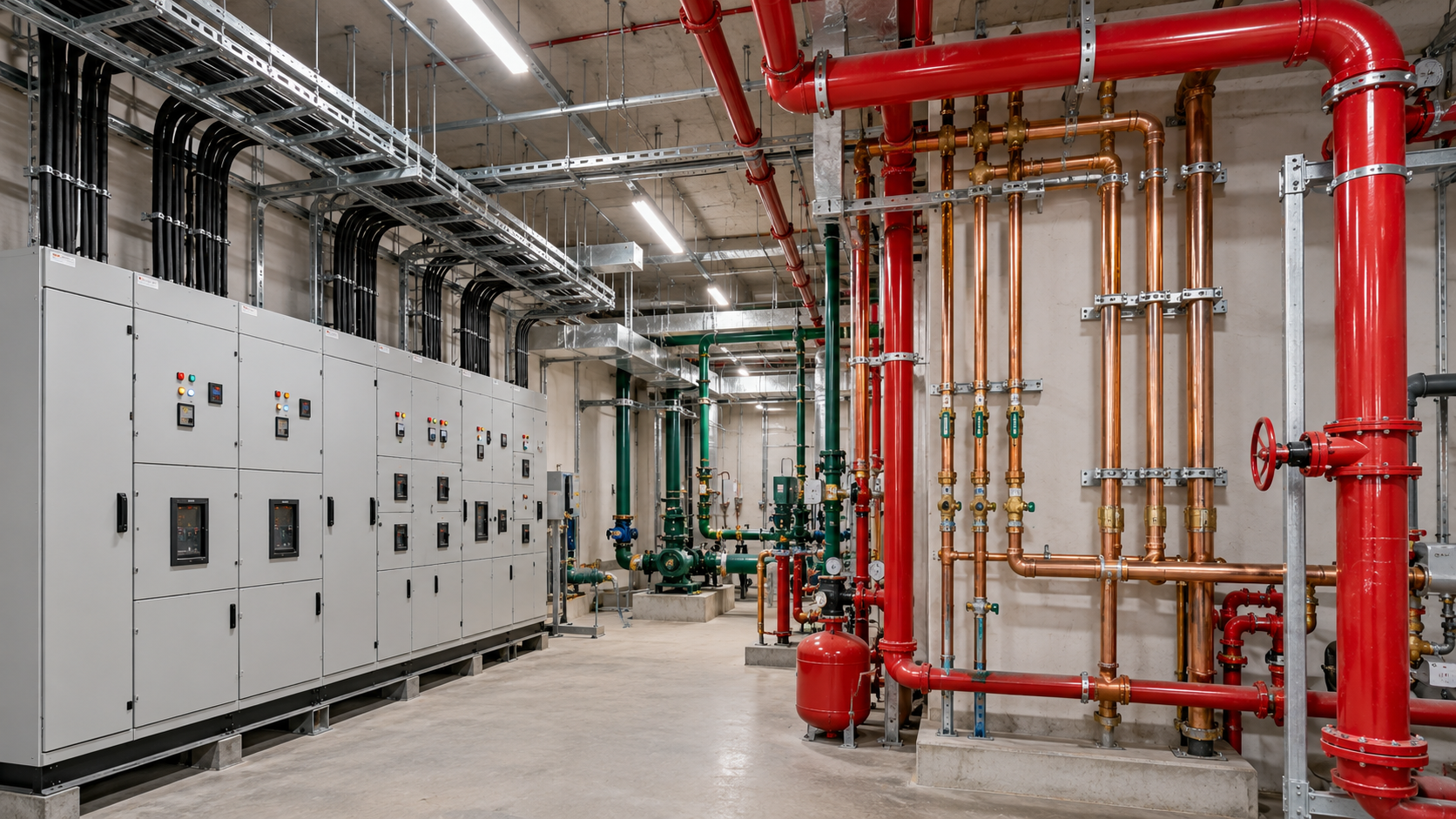 Electrical panel, plumbing and fire fighting installation